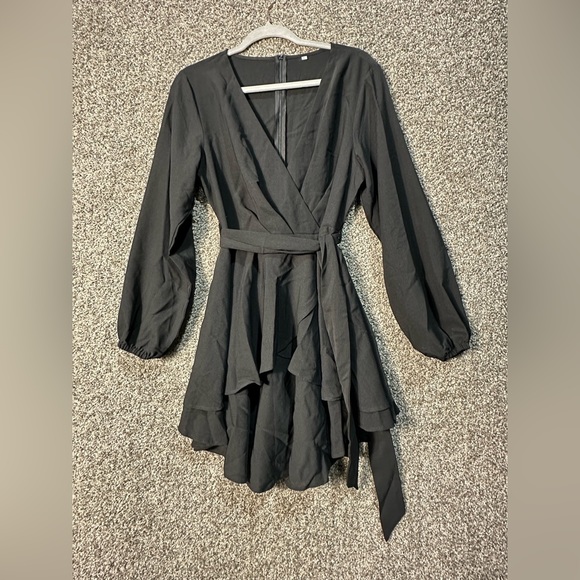 NWOT Tie Waist Long Sleeve Ruffle Mini Swing Dress Size Large - Picture 4 of 5